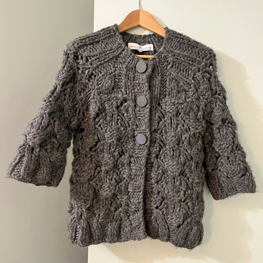 Designers Remix Collection by Charlotte Eskildsen open weave gray wool cardigan